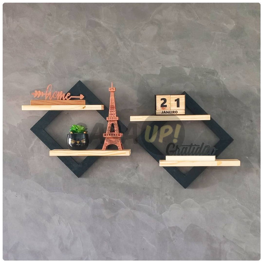 Quadro Prateleira Dupla Nicho Decorativo Organizador - Vamos às Compras