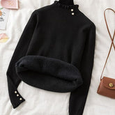 Suéter Cashmere Peluciado com Botões Perolados