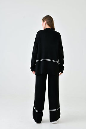 Conjunto de Tricô com Suéter Mullet Gola Alta e Calça Cintura Alta Confortável