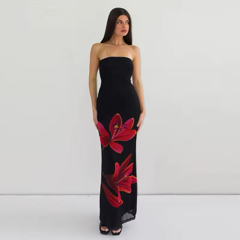 Vestido Longo com Estampa de Flores - Camellia