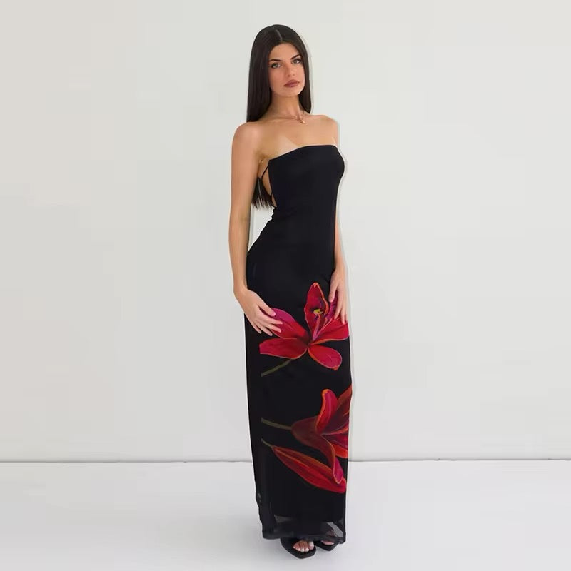 Vestido Longo com Estampa de Flores - Camellia