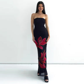 Vestido Longo com Estampa de Flores - Camellia