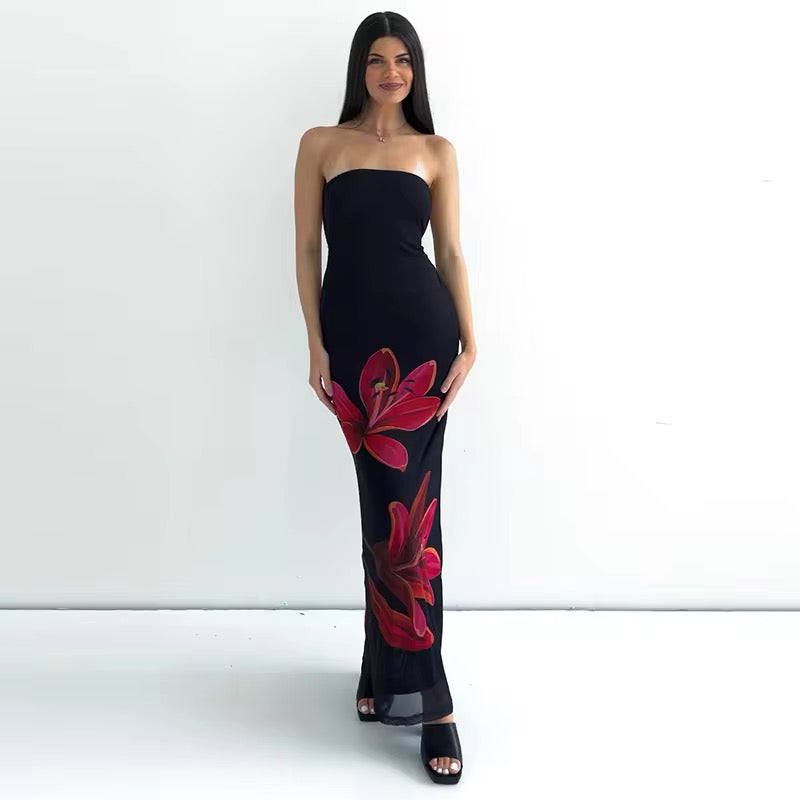 Vestido Longo com Estampa de Flores - Camellia
