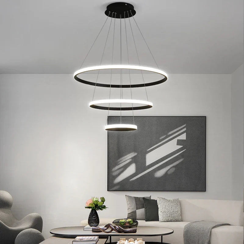Lustre Pendente Circular Triplo em Led para Sala Jantar - Vamos às Compras